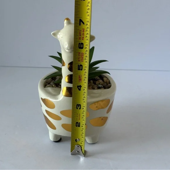 Gold Spotted Ivory Ceramic Giraffe Faux Succulent Planter Decor - Picture 7 of 8